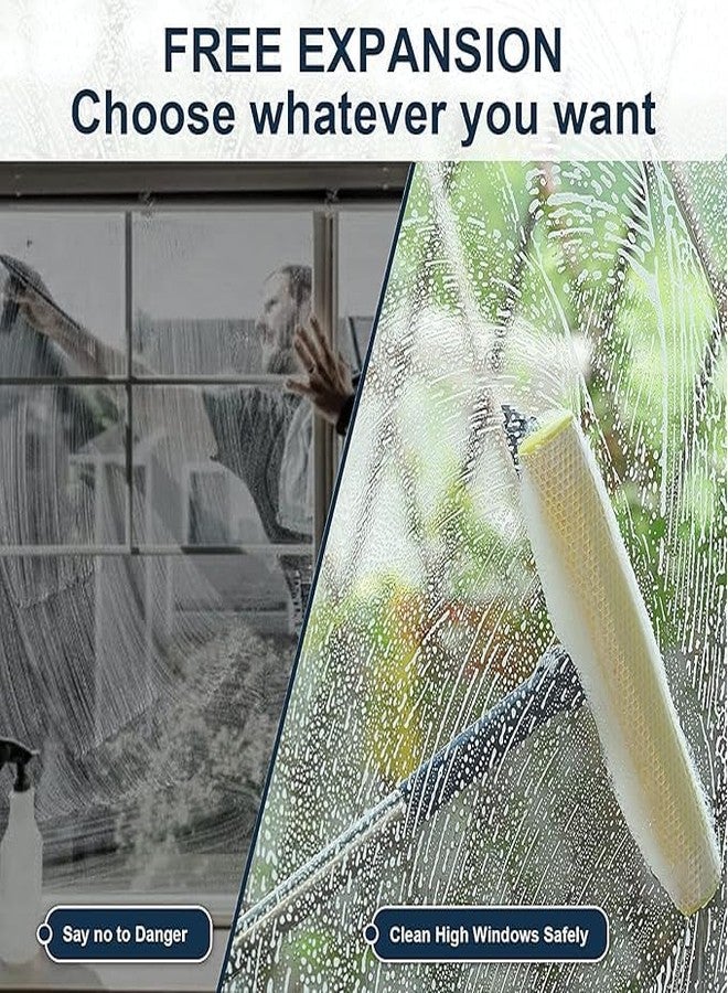 TRADY Multi-Use Window Squeegee with 56" Long Handle, 2 in 1 Window Cleaning Tools with Dual Side Blade Rubber & Scrubber Sponge, Standard Professional Squeegee for Car Windshield and Shower Door - Image 4